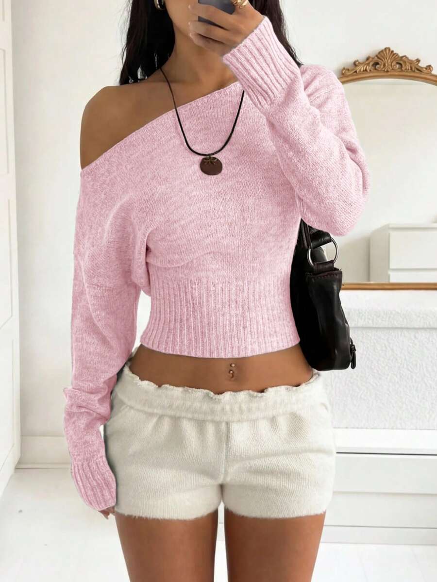 Off Shoulder Knit Sweater – Sexy – Cropped Autumn Pullover