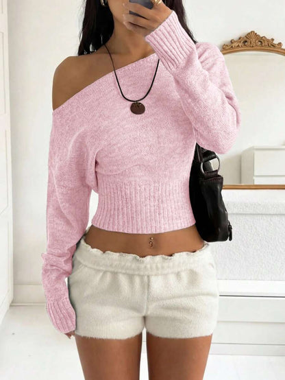 Off Shoulder Knit Sweater – Sexy – Cropped Autumn Pullover