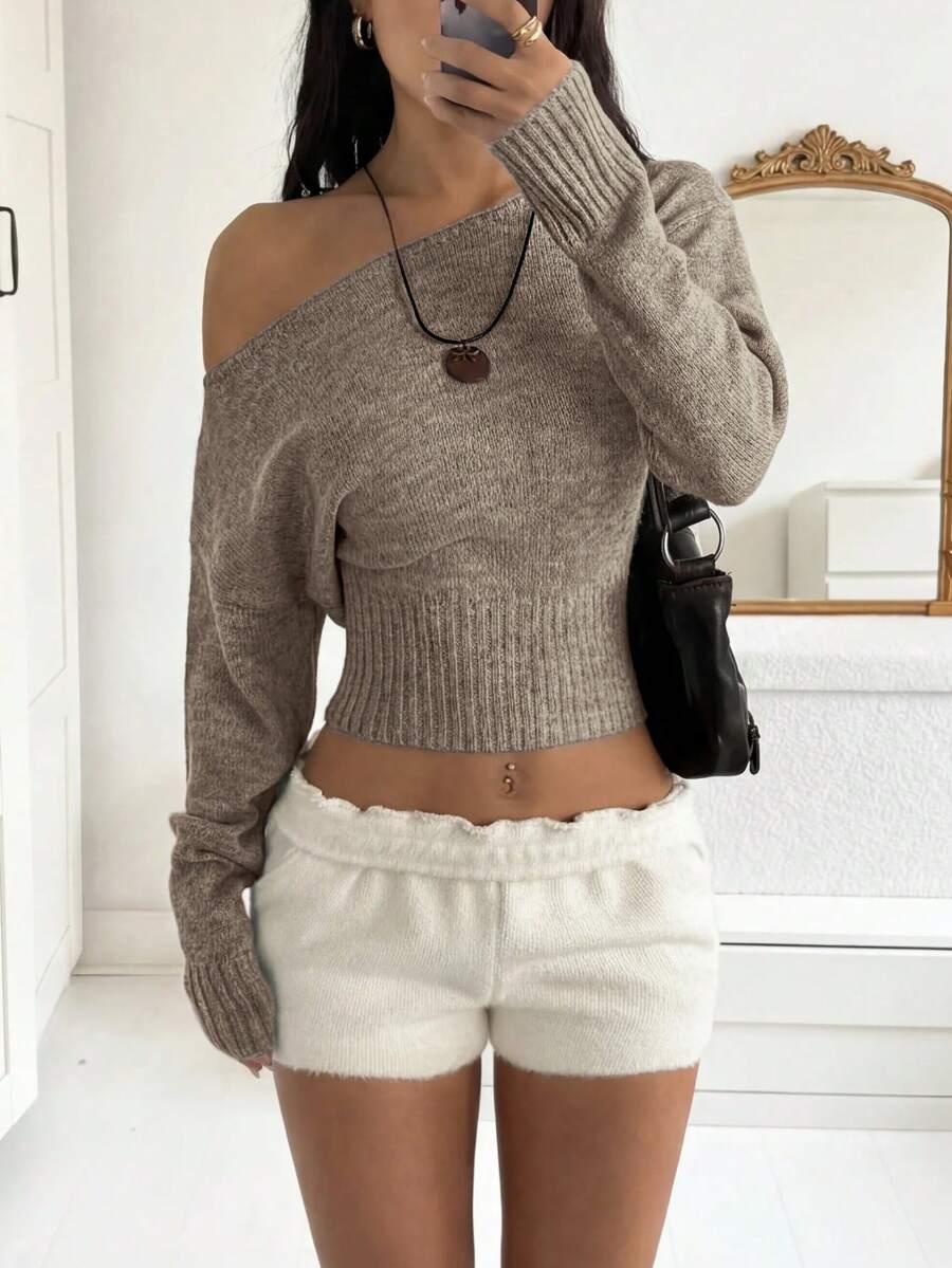 Off Shoulder Knit Sweater – Sexy – Cropped Autumn Pullover