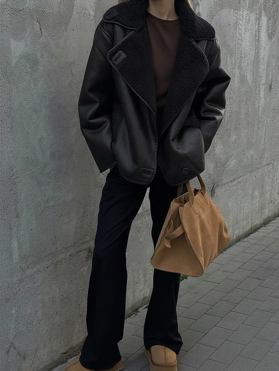 Women Faux Fur Lined Winter Jacket – Coffee Brown – Loose Fit Casual Coat