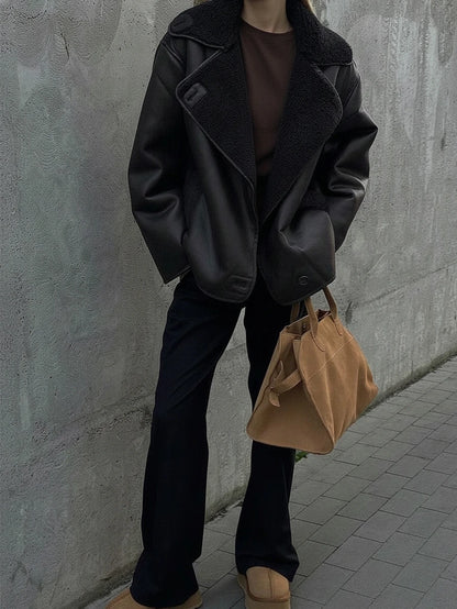 Women Faux Fur Lined Winter Jacket – Coffee Brown – Loose Fit Casual Coat