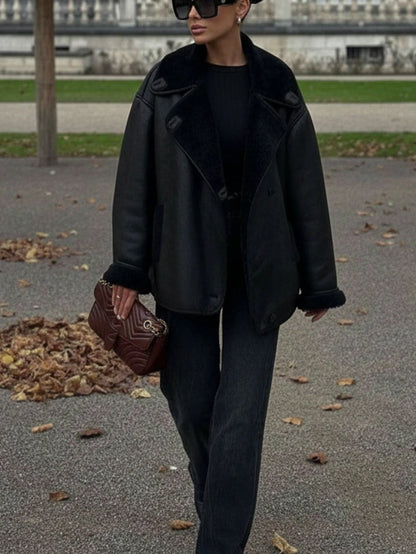 Women Faux Fur Lined Winter Jacket – Coffee Brown – Loose Fit Casual Coat