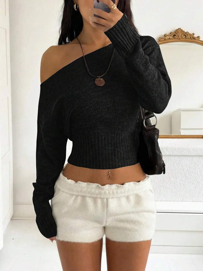 Off Shoulder Knit Sweater – Sexy – Cropped Autumn Pullover