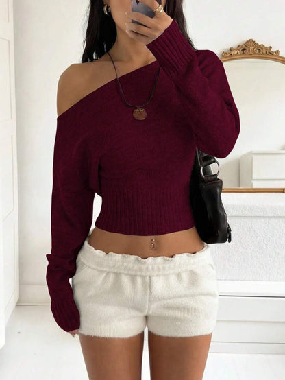 Off Shoulder Knit Sweater – Sexy – Cropped Autumn Pullover
