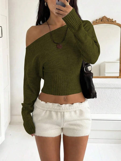 Off Shoulder Knit Sweater – Sexy – Cropped Autumn Pullover