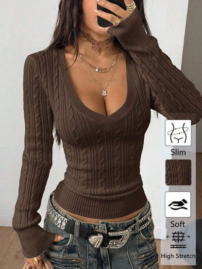 Vintage Ribbed Scoop Neck Sweater – Autumn / Winter – Y2K Knit Pullover