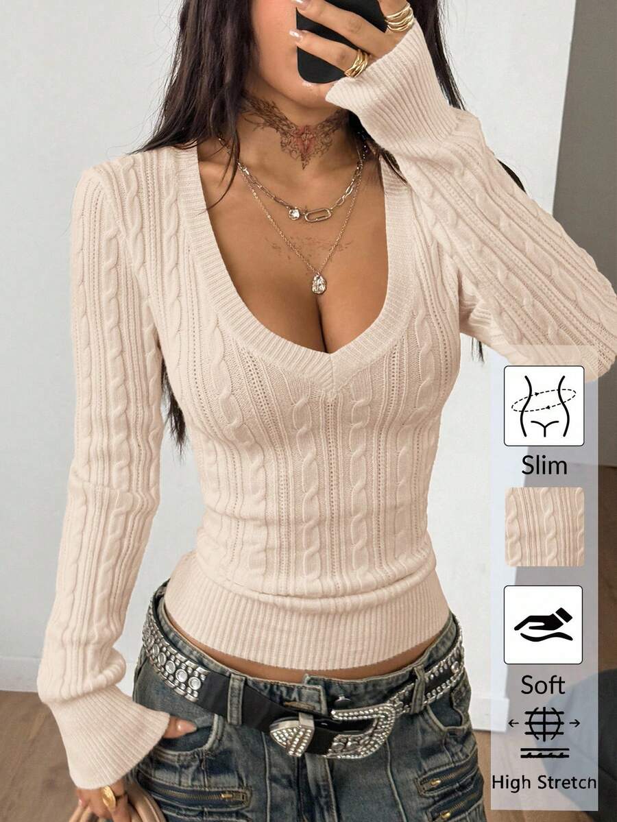 Vintage Ribbed Scoop Neck Sweater – Autumn / Winter – Y2K Knit Pullover