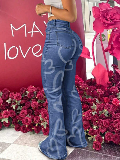 Women Y2K Flare Jeans – High Waist Stretch Denim – Embroidered Bow Slim Fit