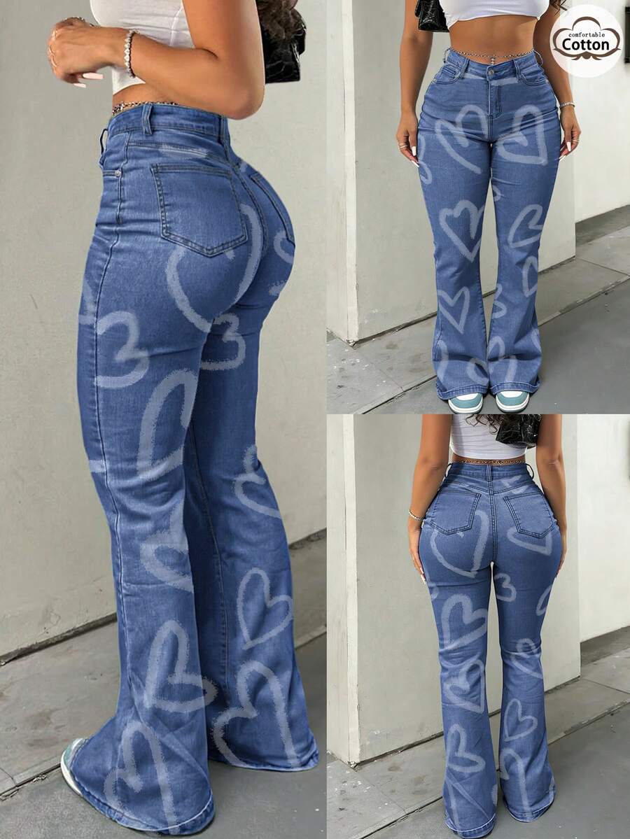 Women Y2K Flare Jeans – High Waist Stretch Denim – Embroidered Bow Slim Fit
