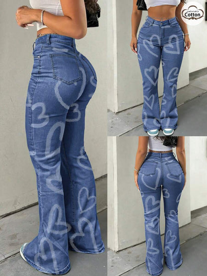 Women Y2K Flare Jeans – High Waist Stretch Denim – Embroidered Bow Slim Fit