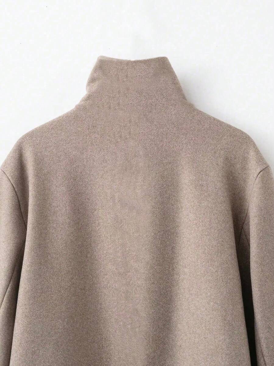 Women Short Jacket Khaki – Minimalist Button Coat – Casual Structured Fit