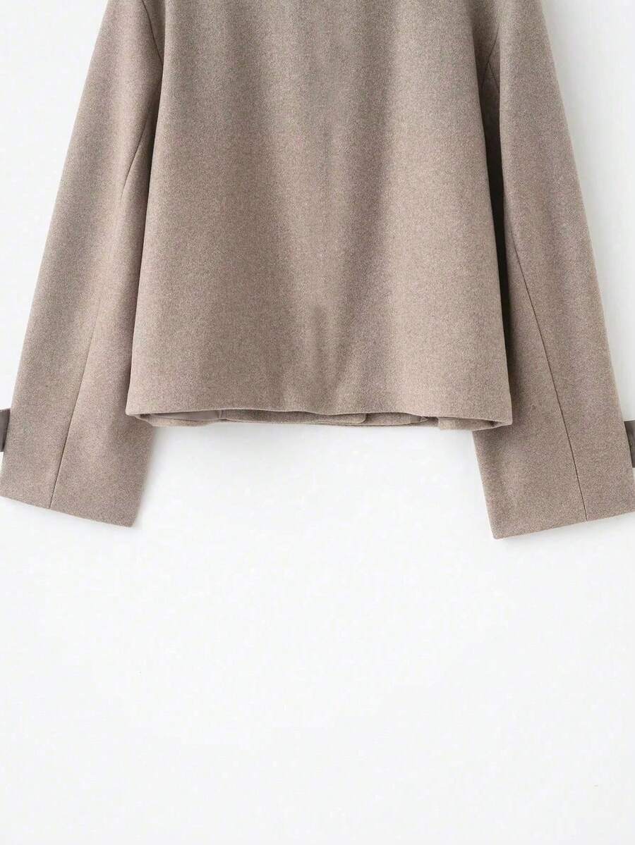 Women Short Jacket Khaki – Minimalist Button Coat – Casual Structured Fit