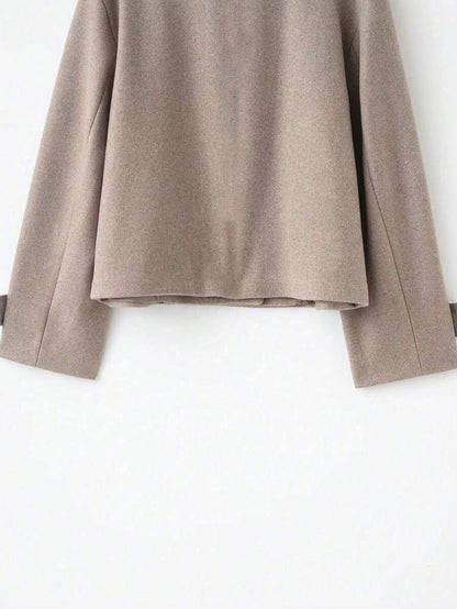 Women Short Jacket Khaki – Minimalist Button Coat – Casual Structured Fit