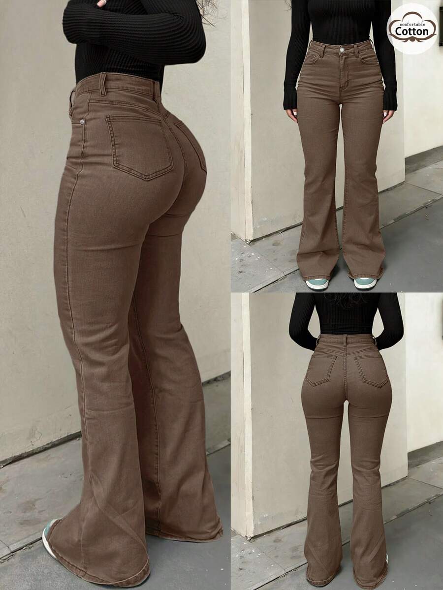 Women Y2K Flare Jeans – High Waist Stretch Denim – Embroidered Bow Slim Fit