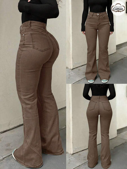 Women Y2K Flare Jeans – High Waist Stretch Denim – Embroidered Bow Slim Fit