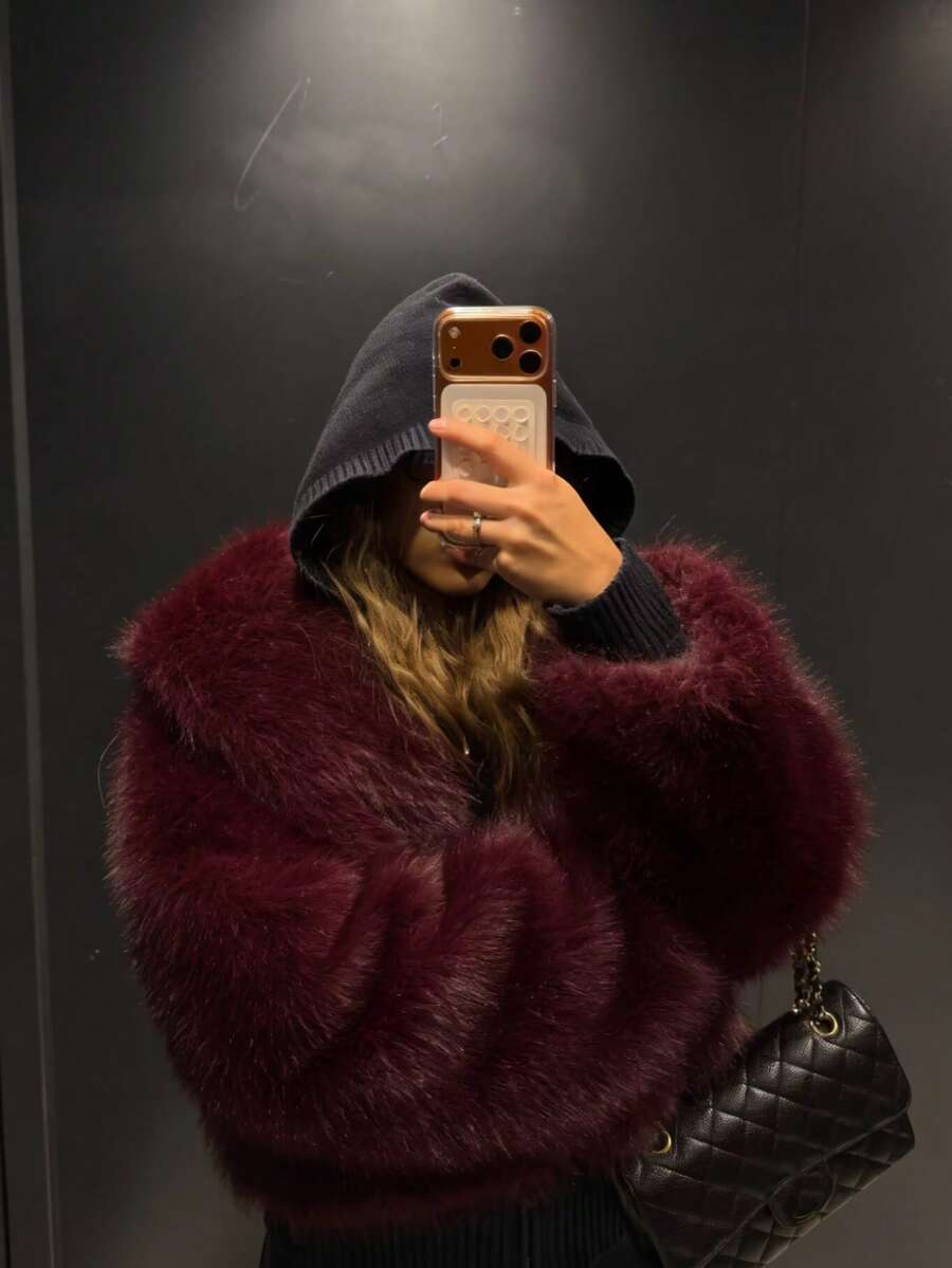 Faux Fur Collar Jacket – Women's Winter Coat – Date Brown Casual Outerwear