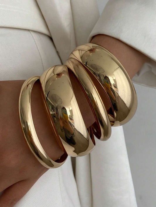 Vintage Gold Bangle Bracelet Set Women – 4 Piece Minimalist Geometric Jewellery