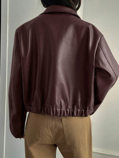 Oversized Faux Leather Jacket – Women – Casual Autumn Winter Coat