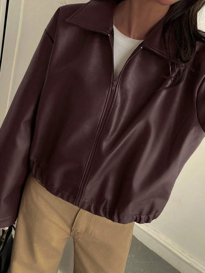 Oversized Faux Leather Jacket – Women – Casual Autumn Winter Coat