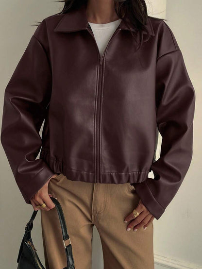 Oversized Faux Leather Jacket – Women – Casual Autumn Winter Coat