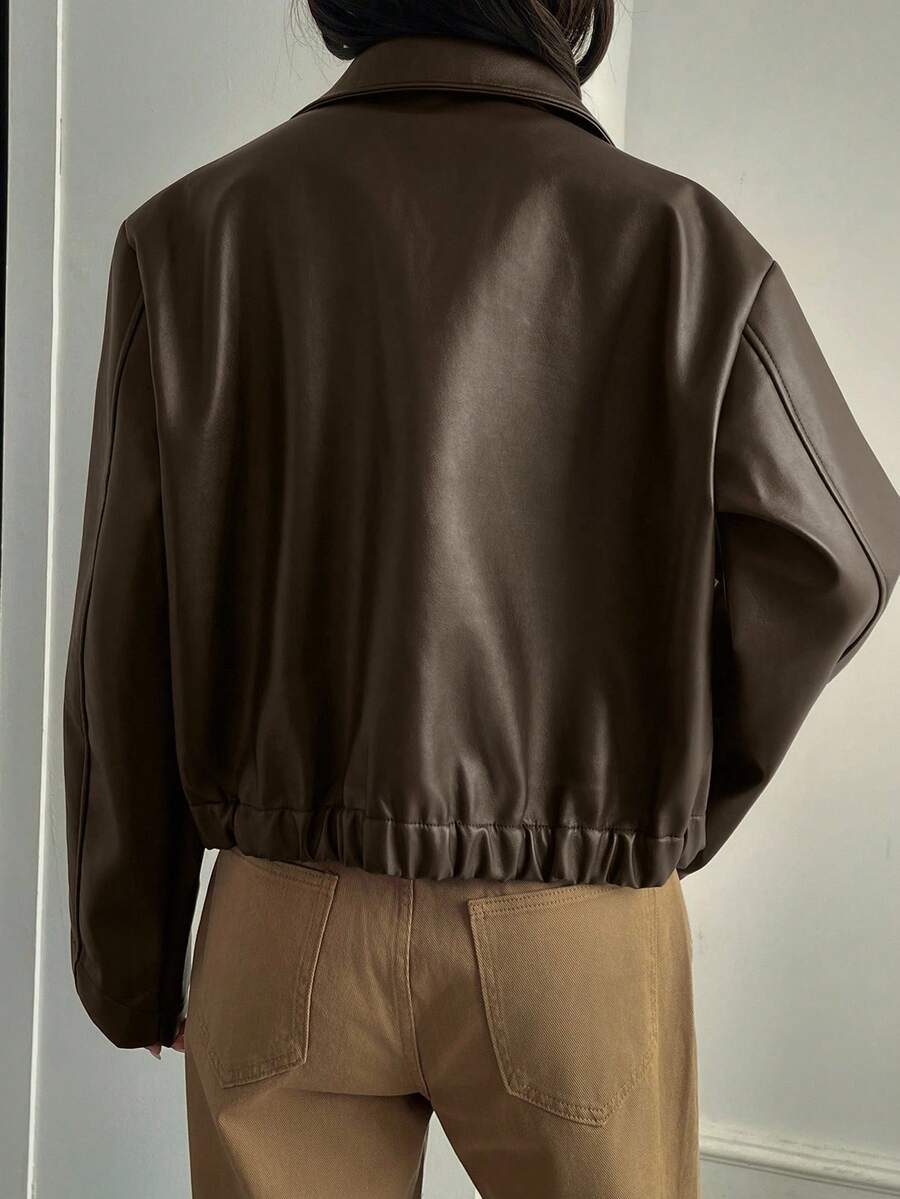 Oversized Faux Leather Jacket – Women – Casual Autumn Winter Coat