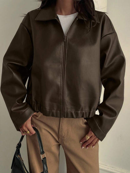 Oversized Faux Leather Jacket – Women – Casual Autumn Winter Coat