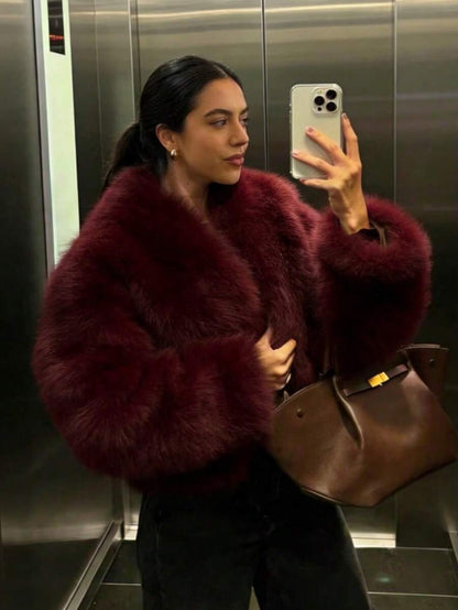Faux Fur Collar Jacket – Women's Winter Coat – Date Brown Casual Outerwear
