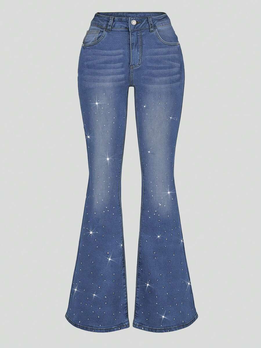 Women Y2K Flare Jeans – High Waist Stretch Denim – Embroidered Bow Slim Fit