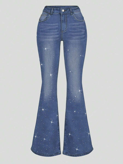 Women Y2K Flare Jeans – High Waist Stretch Denim – Embroidered Bow Slim Fit