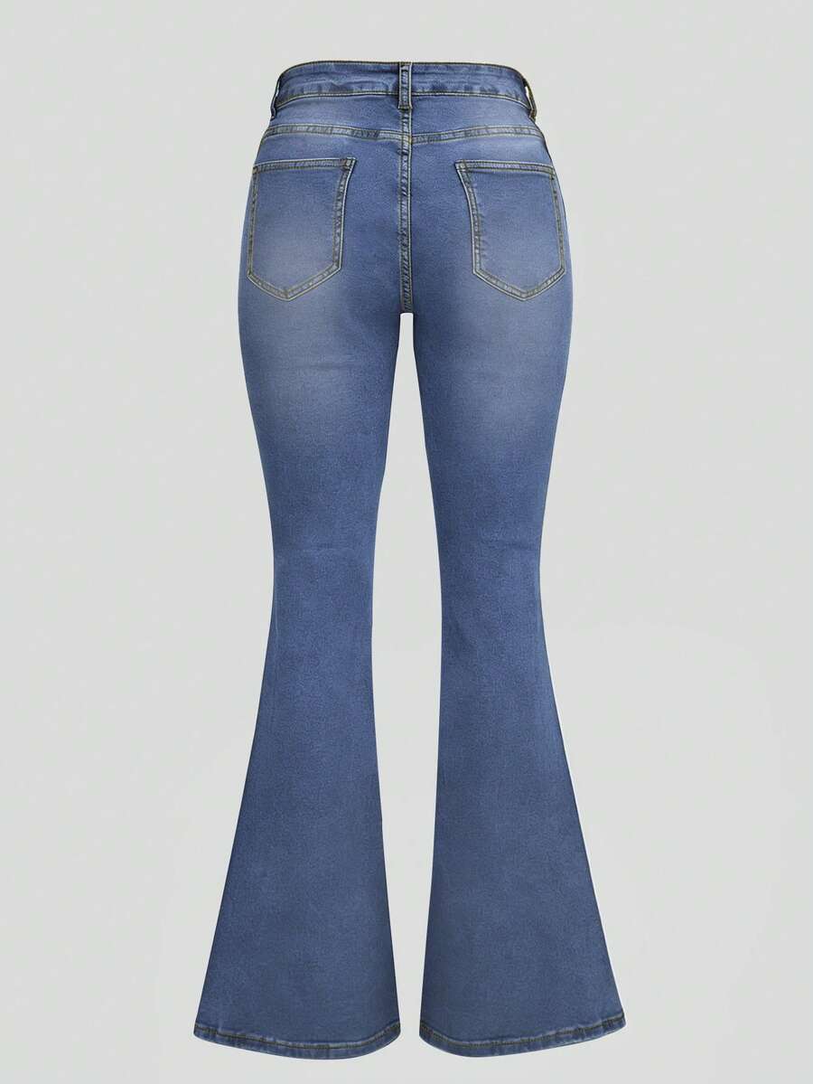 Women Y2K Flare Jeans – High Waist Stretch Denim – Embroidered Bow Slim Fit