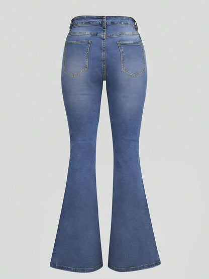 Women Y2K Flare Jeans – High Waist Stretch Denim – Embroidered Bow Slim Fit
