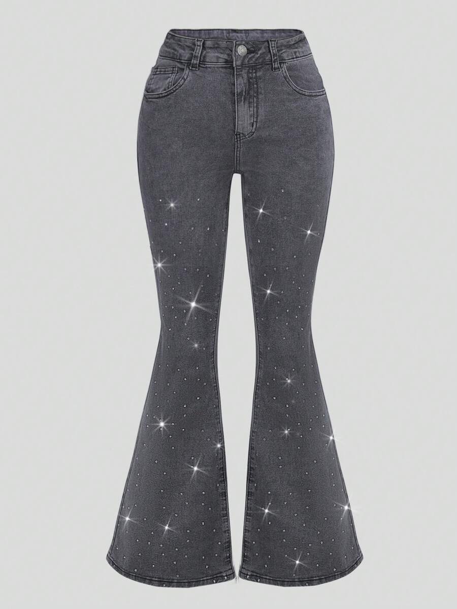 Women Y2K Flare Jeans – High Waist Stretch Denim – Embroidered Bow Slim Fit
