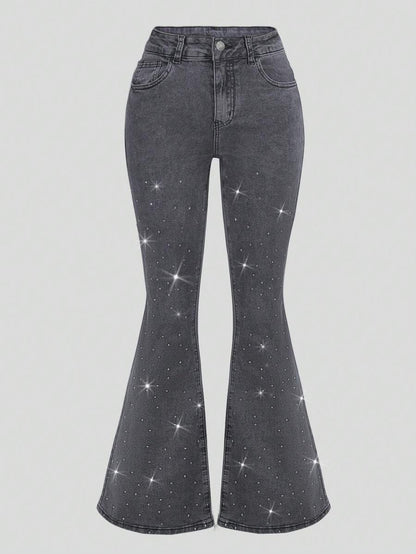 Women Y2K Flare Jeans – High Waist Stretch Denim – Embroidered Bow Slim Fit