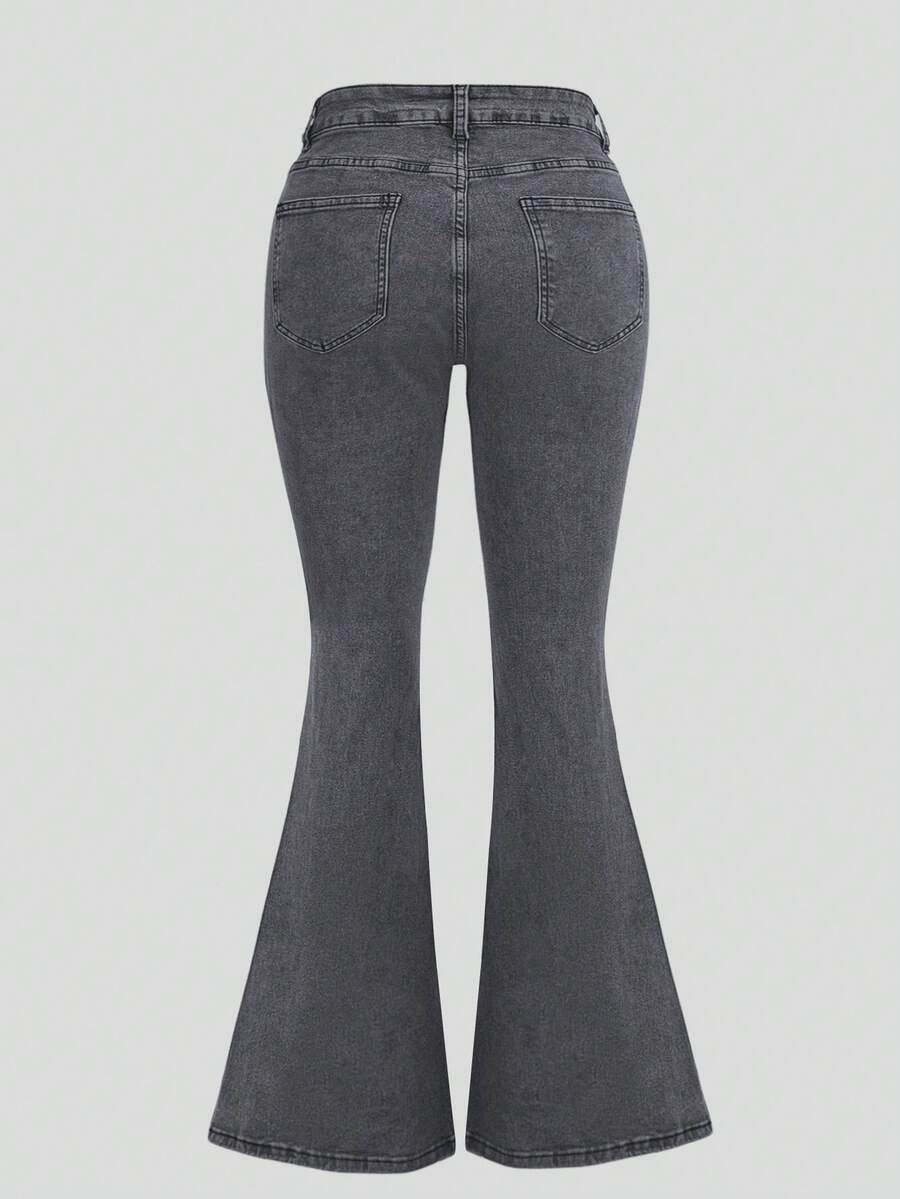 Women Y2K Flare Jeans – High Waist Stretch Denim – Embroidered Bow Slim Fit