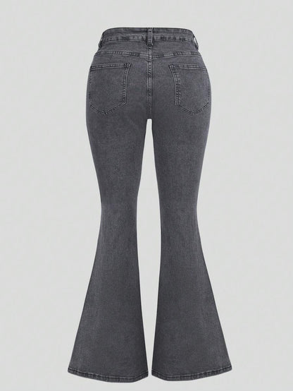 Women Y2K Flare Jeans – High Waist Stretch Denim – Embroidered Bow Slim Fit
