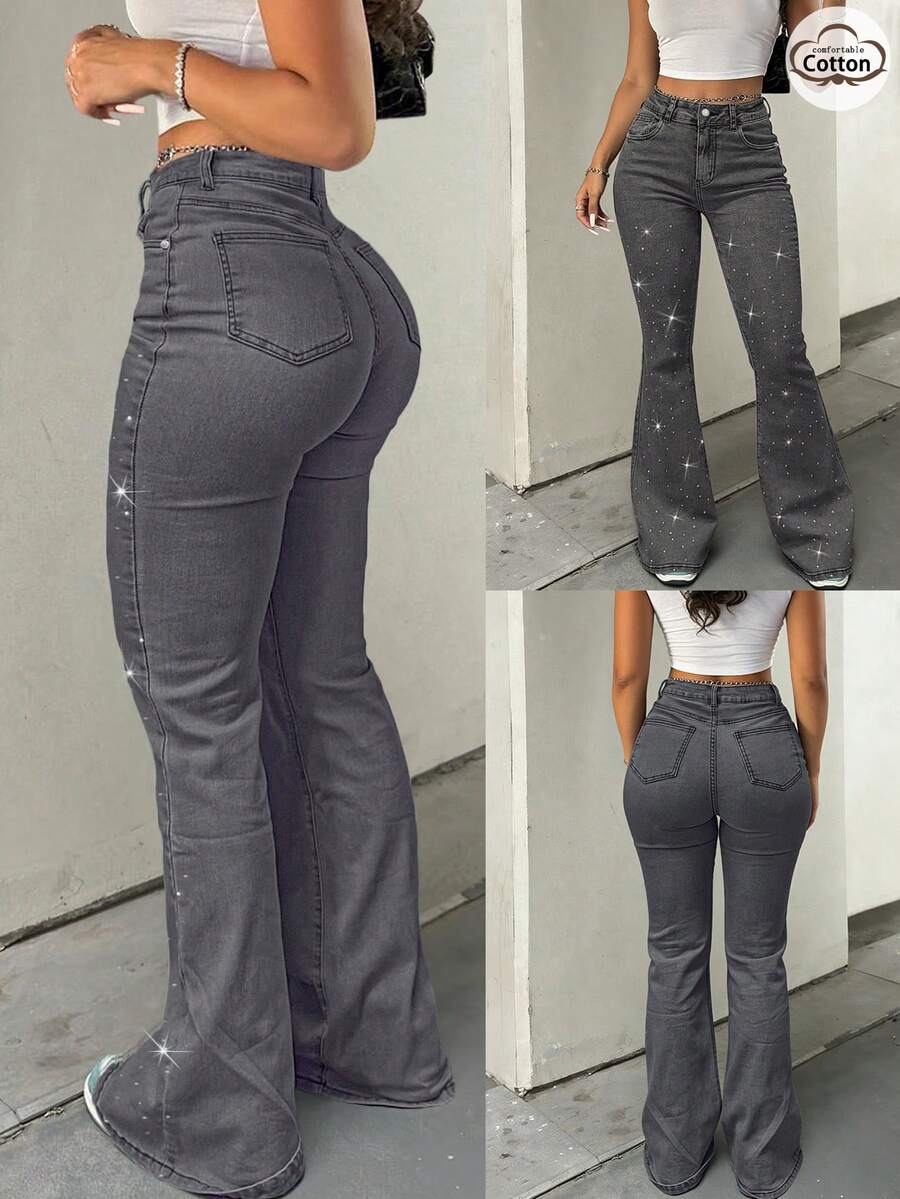 Women Y2K Flare Jeans – High Waist Stretch Denim – Embroidered Bow Slim Fit