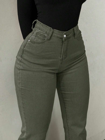 Women Y2K Flare Jeans – High Waist Stretch Denim – Embroidered Bow Slim Fit