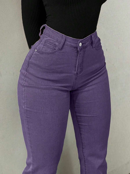 Women Y2K Flare Jeans – High Waist Stretch Denim – Embroidered Bow Slim Fit