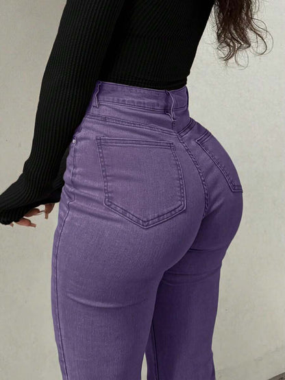 Women Y2K Flare Jeans – High Waist Stretch Denim – Embroidered Bow Slim Fit