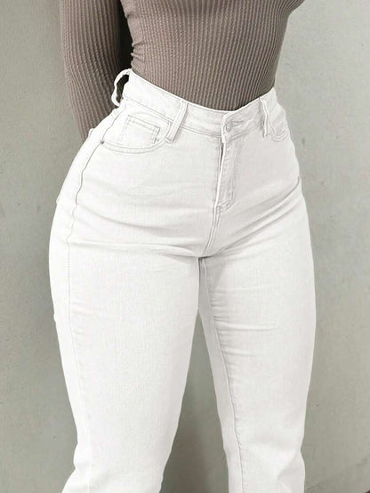 Women Y2K Flare Jeans – High Waist Stretch Denim – Embroidered Bow Slim Fit