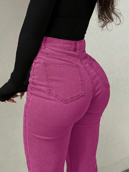 Women Y2K Flare Jeans – High Waist Stretch Denim – Embroidered Bow Slim Fit