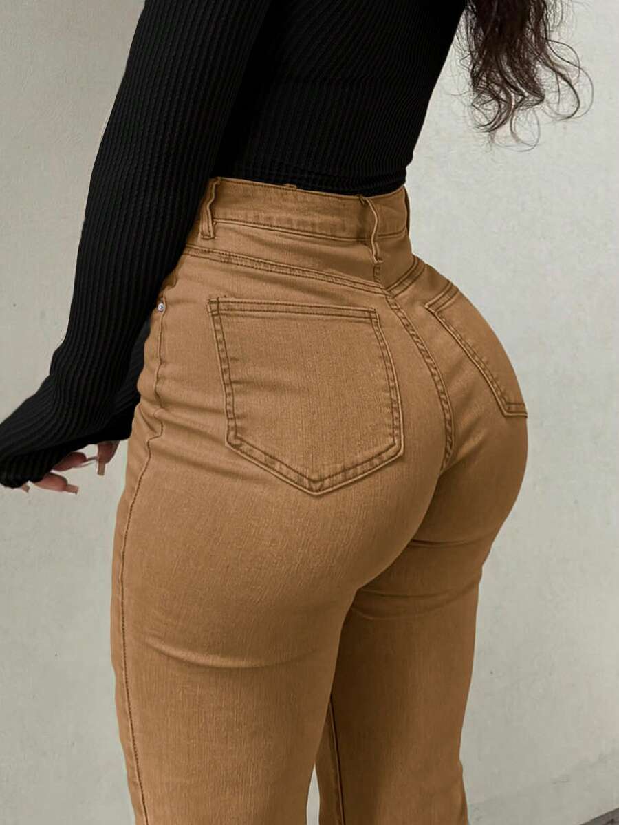 Women Y2K Flare Jeans – High Waist Stretch Denim – Embroidered Bow Slim Fit