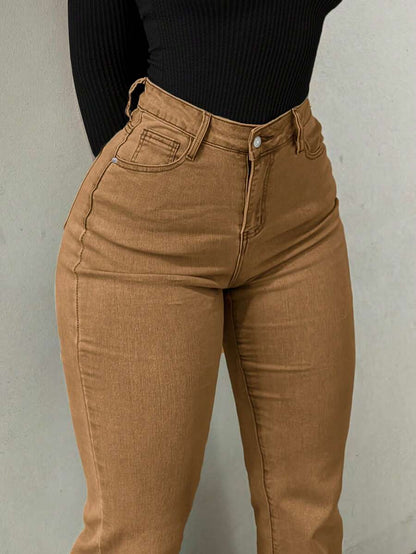 Women Y2K Flare Jeans – High Waist Stretch Denim – Embroidered Bow Slim Fit