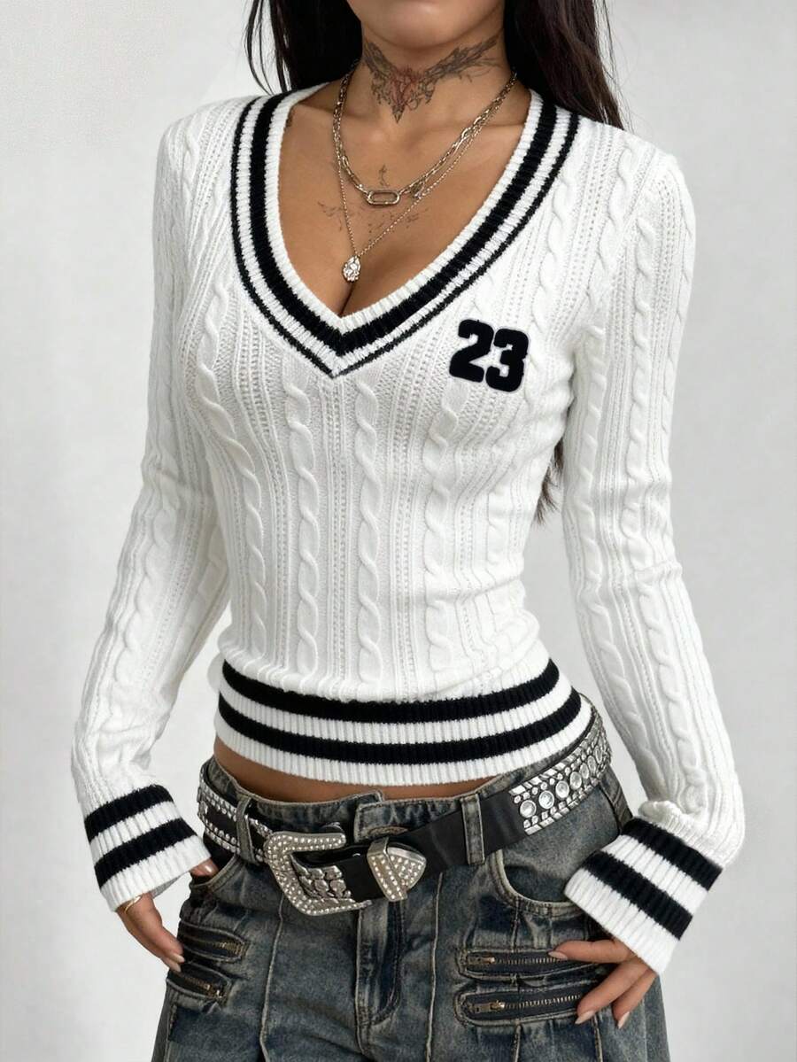 Vintage Ribbed Scoop Neck Sweater – Autumn / Winter – Y2K Knit Pullover