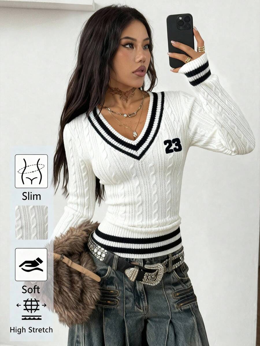 Vintage Ribbed Scoop Neck Sweater – Autumn / Winter – Y2K Knit Pullover