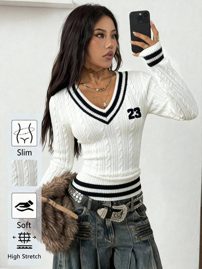Vintage Ribbed Scoop Neck Sweater – Autumn / Winter – Y2K Knit Pullover