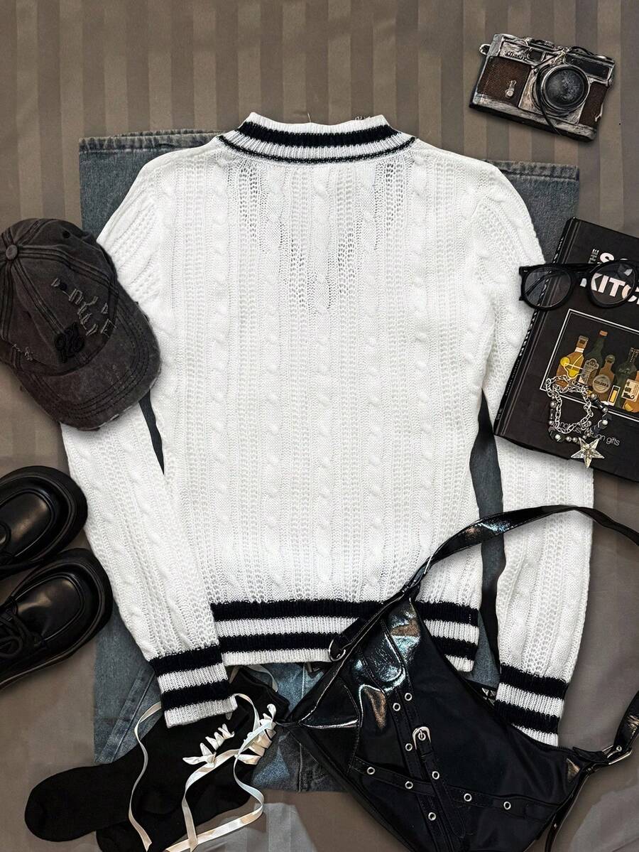 Vintage Ribbed Scoop Neck Sweater – Autumn / Winter – Y2K Knit Pullover
