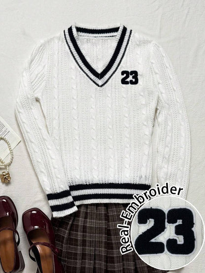 Vintage Ribbed Scoop Neck Sweater – Autumn / Winter – Y2K Knit Pullover
