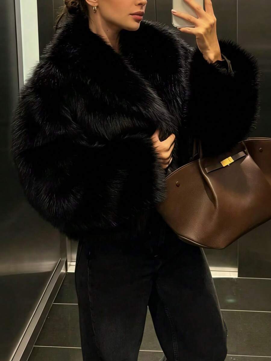 Faux Fur Collar Jacket – Women's Winter Coat – Date Brown Casual Outerwear