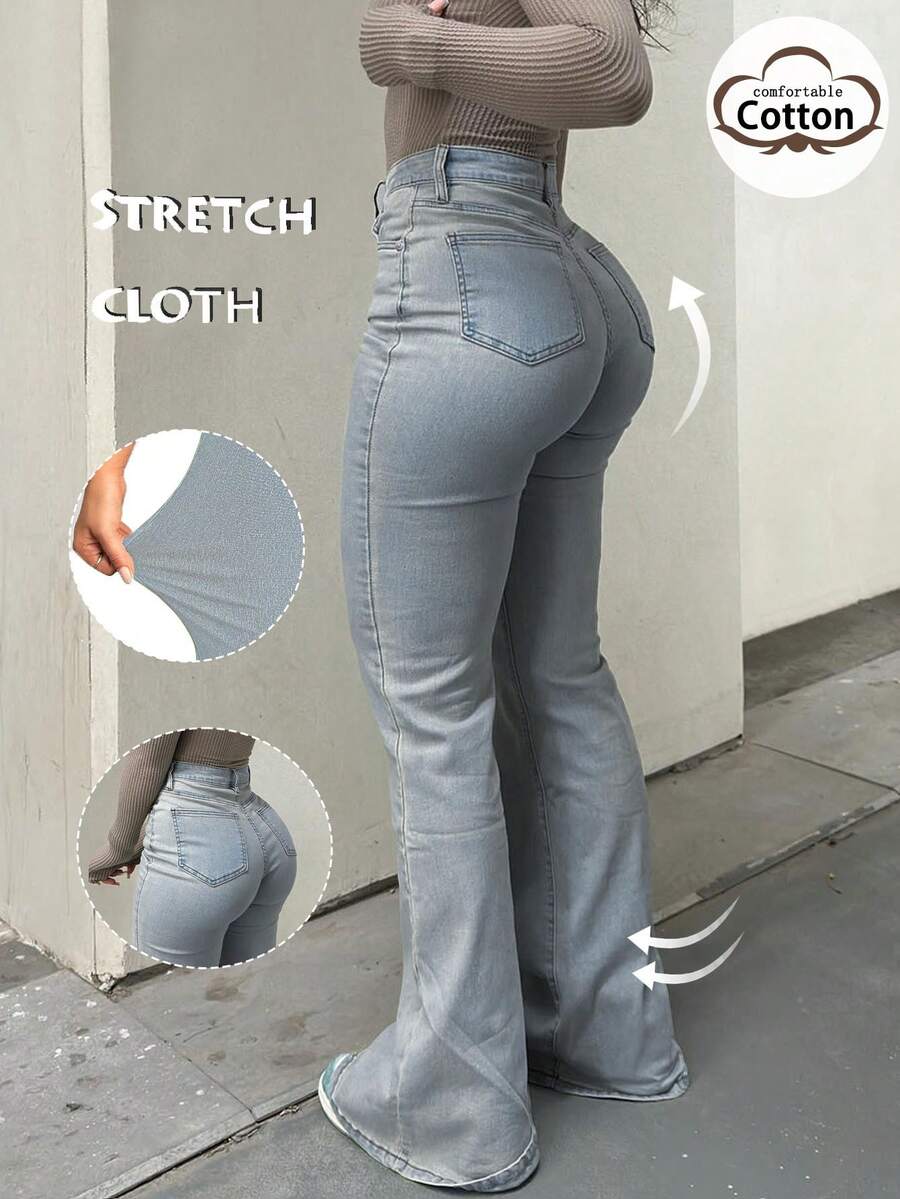 Women Y2K Flare Jeans – High Waist Stretch Denim – Embroidered Bow Slim Fit